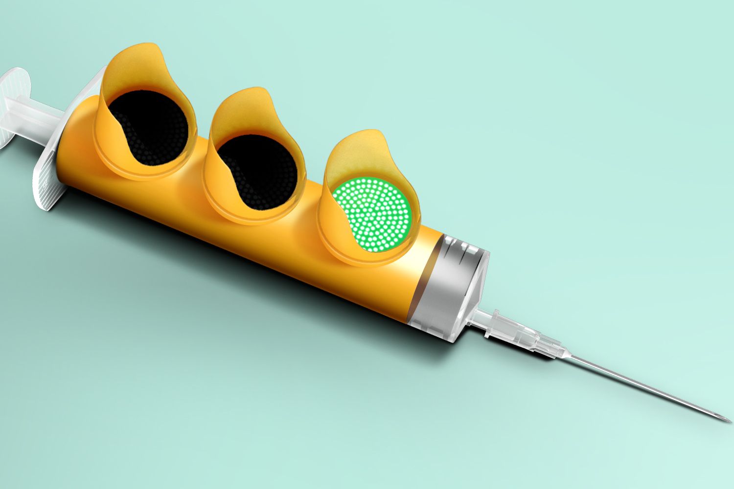 Covid vaccine, but the syringe is a traffic light with green light.