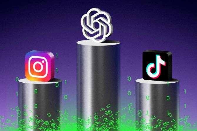 ChatGPT on top of a podium next to Instagram and TikTok logos