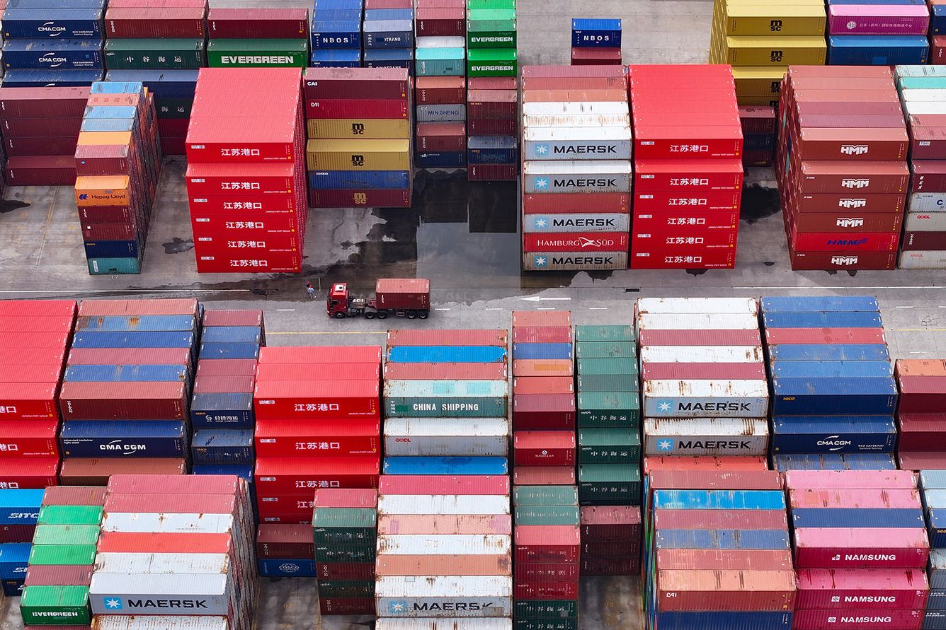 Stacks of shipping containers