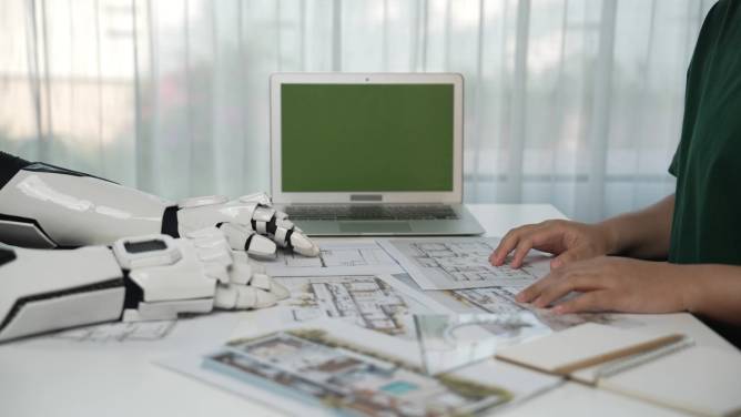 Image of a robot and a human working together.