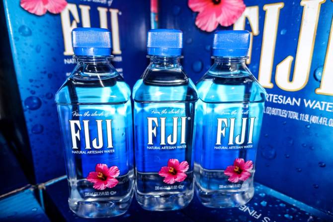 Three bottles of Fiji water