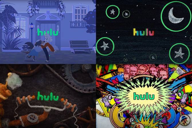 the Hulu logo brought to life four different ways