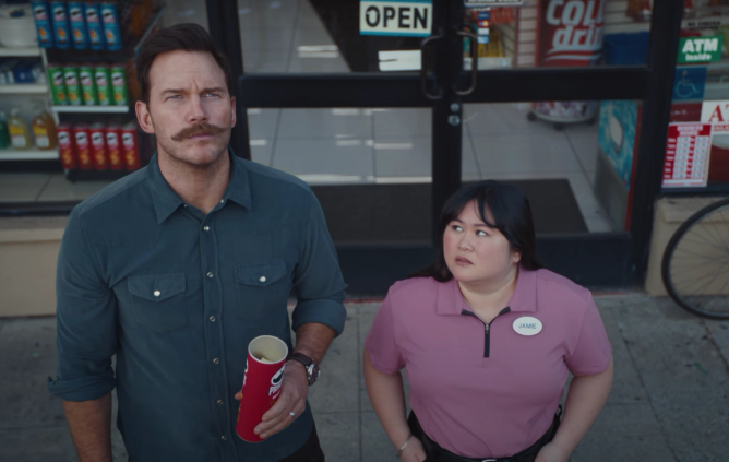 Chris Pratt appears in an image from Pringles' Super Bowl ad