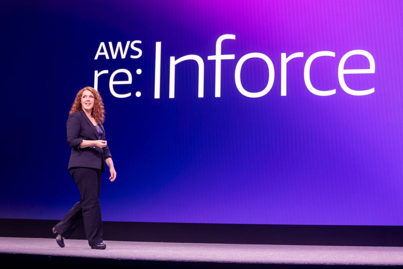 AWS CISO Amy Herzog on stage at re:Inforce.