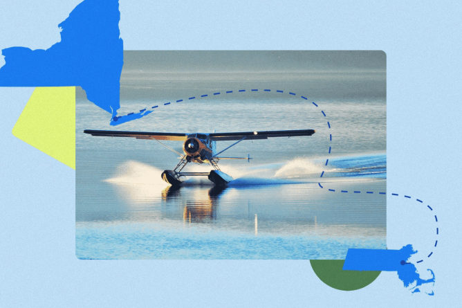 Seaplane landing on water