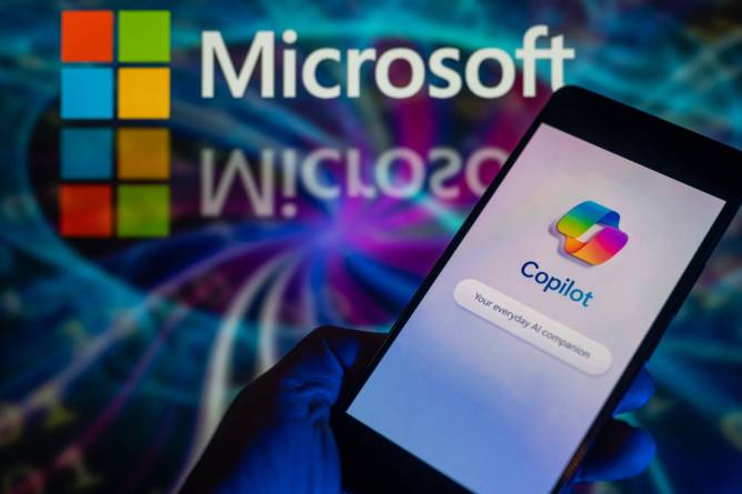 Microsoft Copilot logo on a phone screen