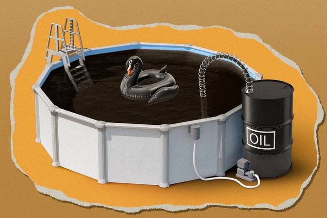 An above ground pool filled with crude oil.