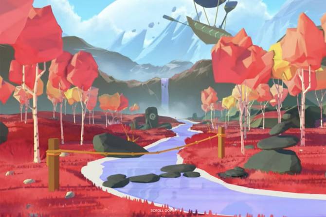 Mountain and stream scape from Decentraland