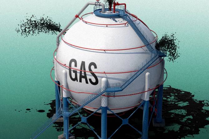 An overflowing gas storage tank