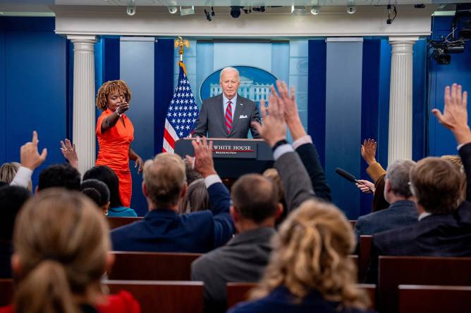 Joe Biden at a press briefing