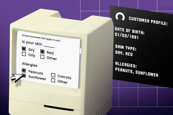 a computer with a skincare quiz on it