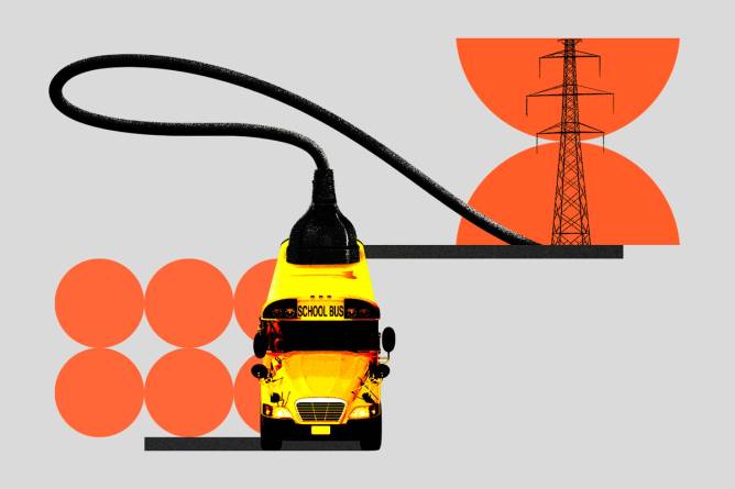 Plug attached to school bus connecting it to the power grid