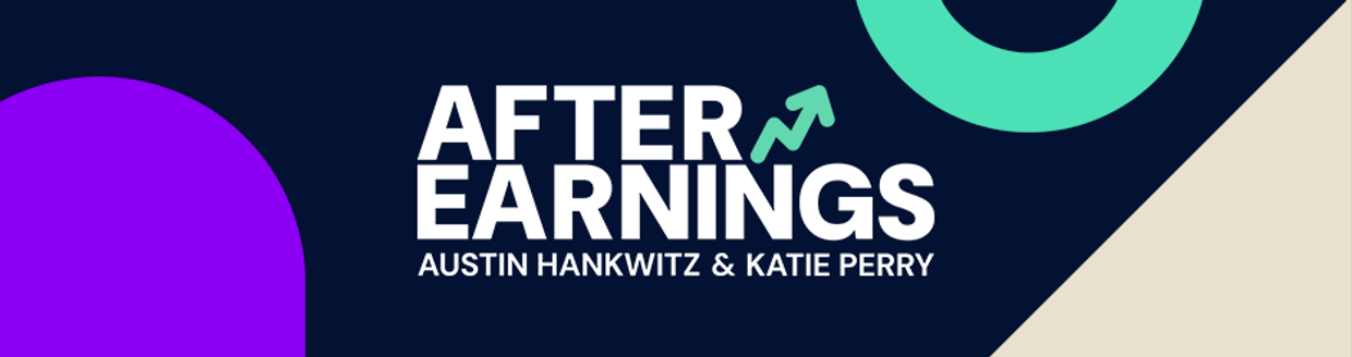 Podcast banner with abstract shapes surrounding "After Earnings"