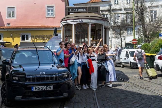 American tourists in Lisbon, Portugal.