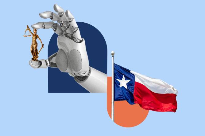 A robot hand and a Texas flag.
