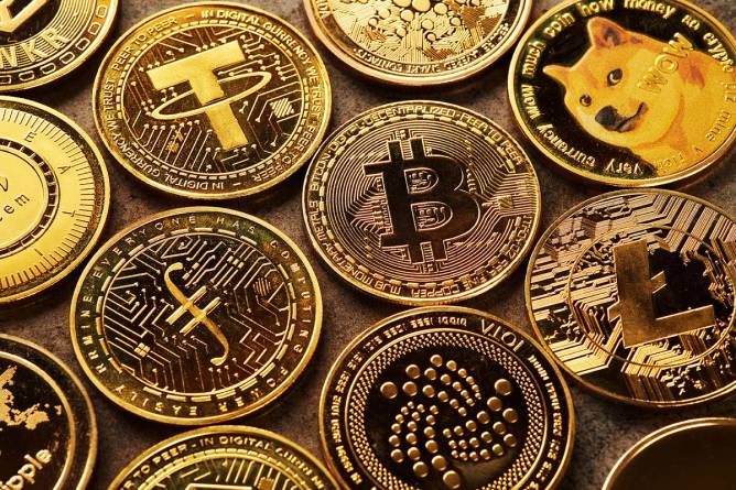 A pile of crypto coins