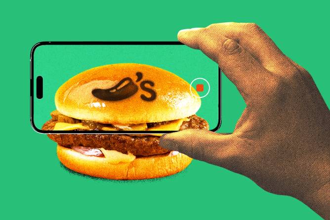 iPhone illustration in front of a Chili’s burger