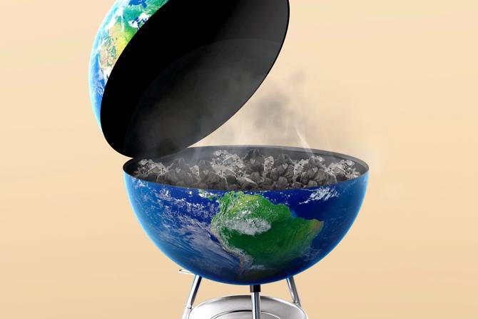 A grill with the exterior of the Earth 