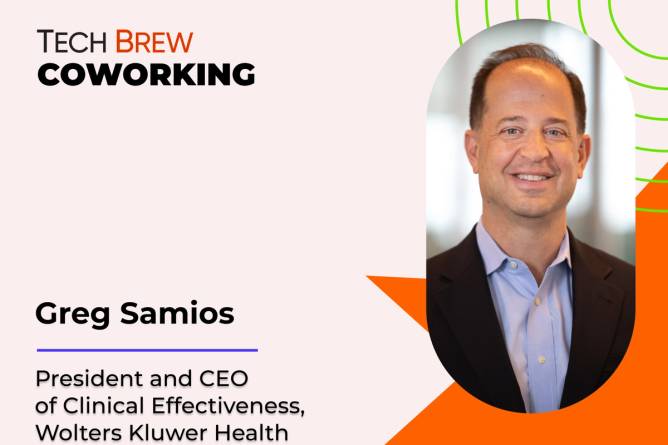 Graphic featuring a headshot of Wolters Kluwer Health's ​​Greg Samios.