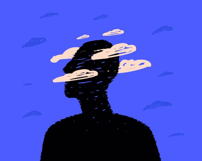 illustration of human head and clouds 