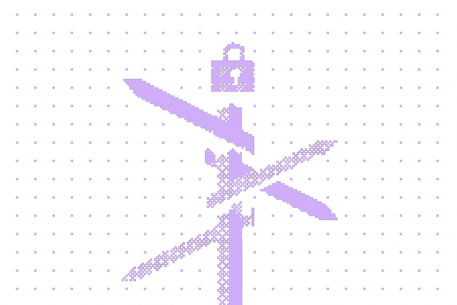 Pixel-art illustration of a directional signpost with multiple arrows pointing in different directions, topped with a lock icon, against a dotted background.
