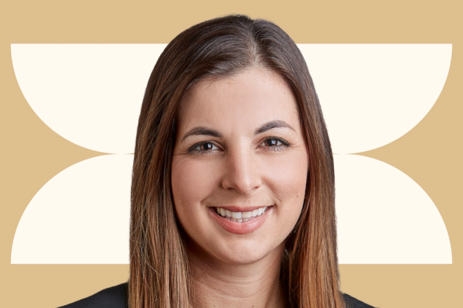 Bonnie Castle, CFO of SBS, on an abstract background.