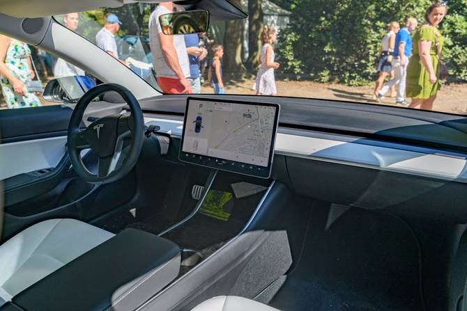 A Tesla Model 3 interior.