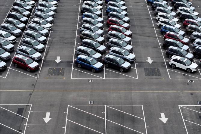 Aerial view of cars on a lot