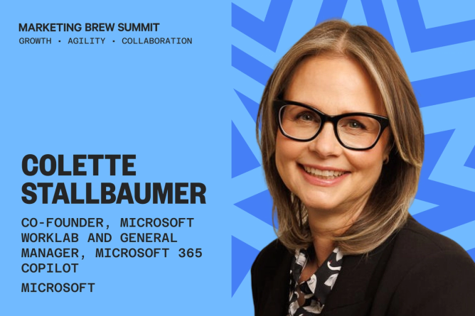 Colette Stallbaumer, Co-Founder of Microsoft WorkLab and GM of Microsoft 365 Copilot, appears in a promotional image for the Marketing Brew Summit