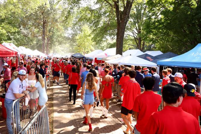 Fans enjoy tailgating prior to the Mississippi Rebels against the LSU Tigers game at The Grove near Vaught-Hemingway Stadium