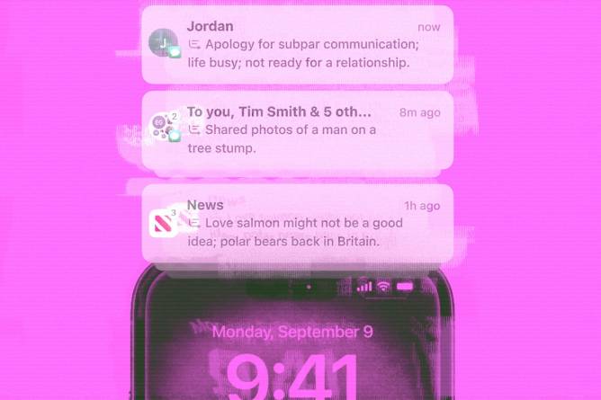 Illustration of humorous Apple notification summaries