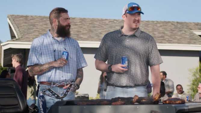 Shane Gillis and Post Malone appearing in a Bud Light ad.