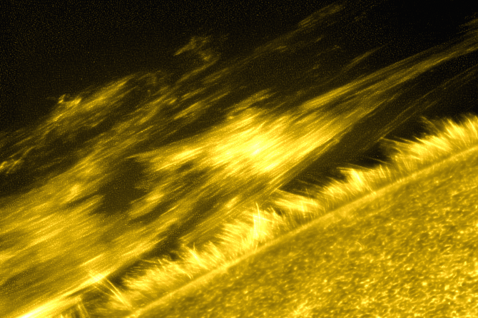 This image taken on Oct. 19, 2013, shows a filament on the sun – a giant ribbon of relatively cool solar material threading through the sun's atmosphere, the corona.