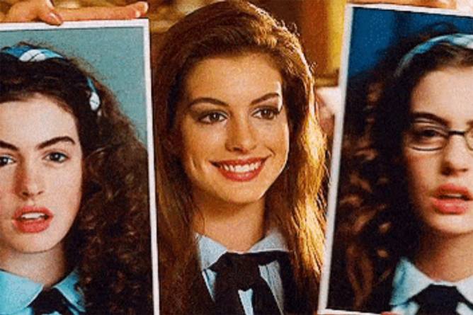 Anne Hathaway smiles in The Princess Diaries makeover scene