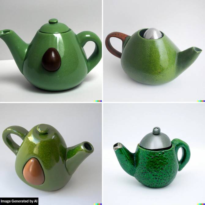 Four avocado-inspired teapots