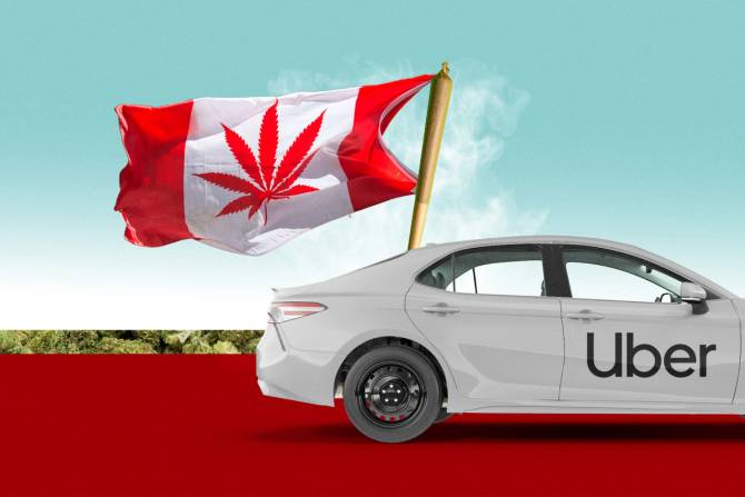 Uber with Canadian flag and marijuana leaf instead of maple leaf.
