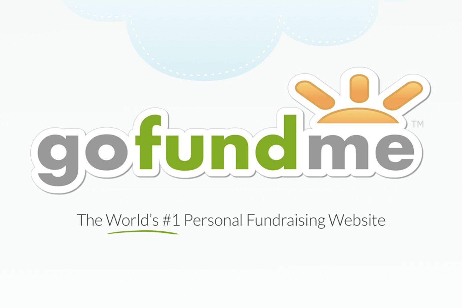 The logo for GoFundMe, with cloud and sun icons. The subtitle reads 'The World's #1 Personal Fundraising Website