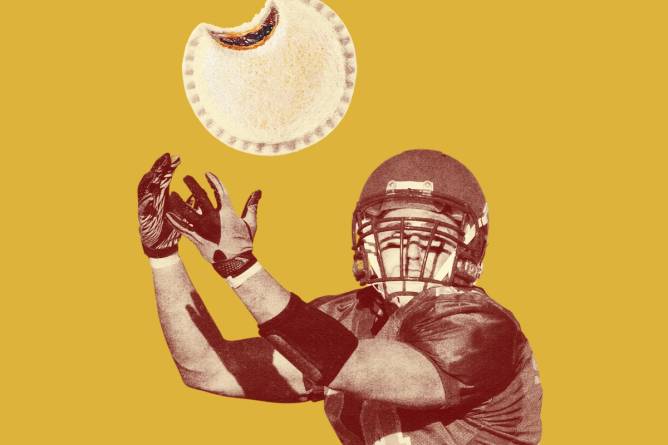 graphic of a football player catching an Uncrustable sandwich