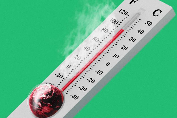 Climate thermometer with earth at the center