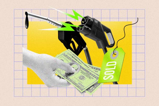 Gas nozzle and electric charger with a hand offering money