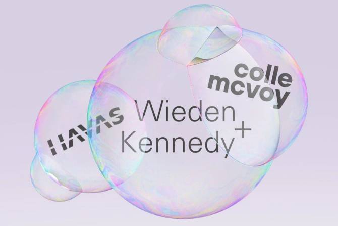 Bubbles with Havas, W+K, and Colle McVoy on a purple background