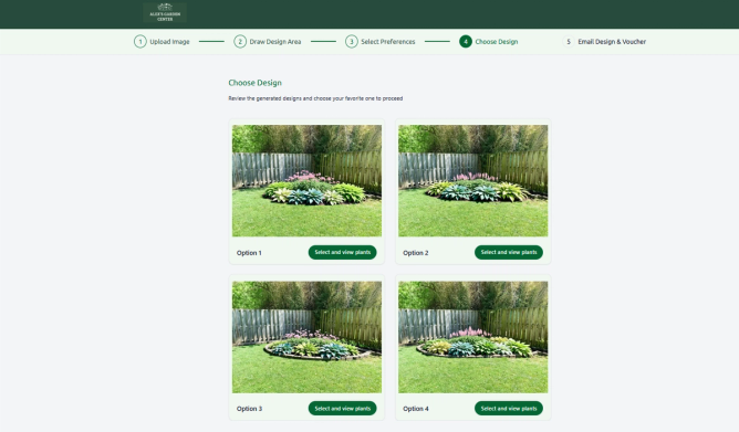 A Plantista AI landscaping design tool shows users personalized plant and design options for their backyards.
