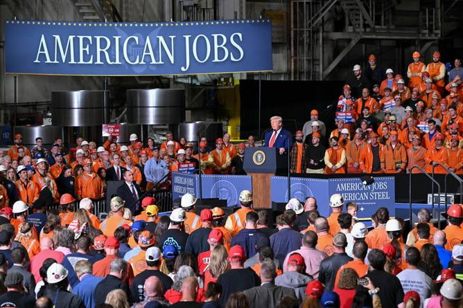 President Trump at a rally at a US Steel plant
