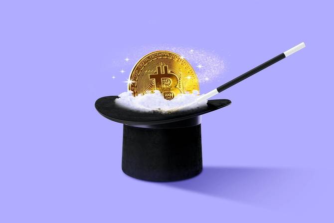 Bitcoin in a magicians hat 