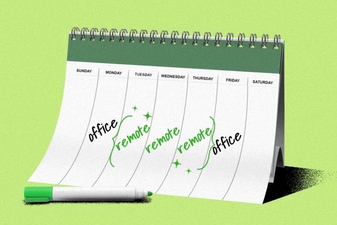 Calendar with "remote" and "office" in marker