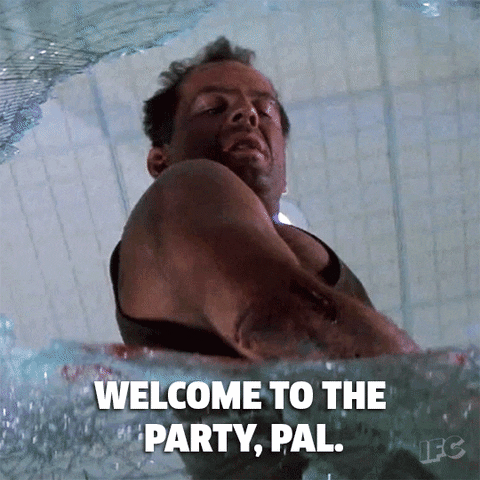 John McClane from Die Hard saying "Welcome to the party, Pal" in a gif.