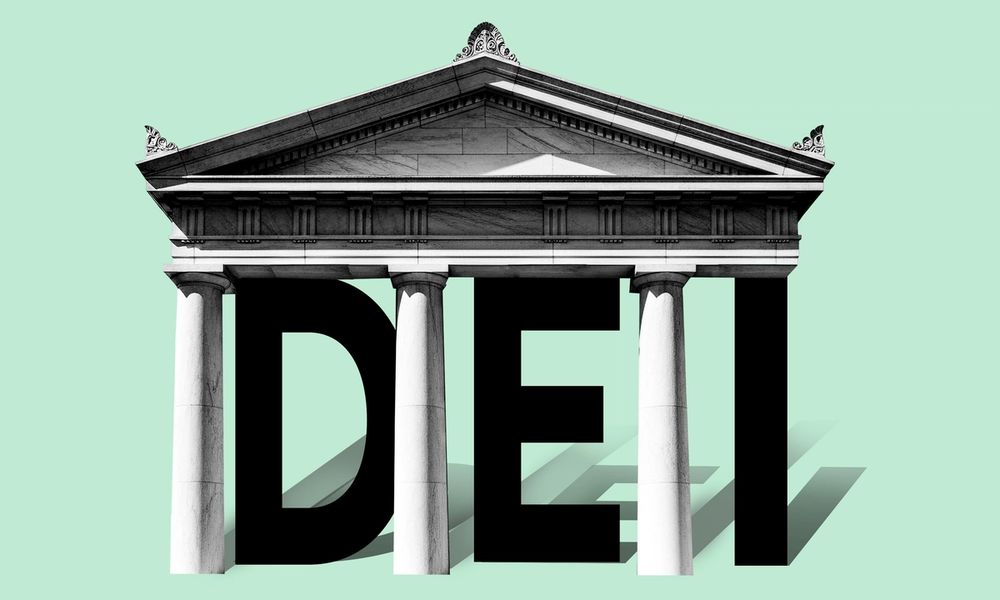 A Parthenon-style building with DEI as 3 of the pillars.