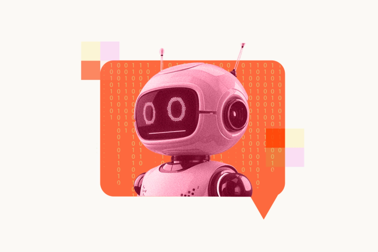 An AI robot with binary code behind it