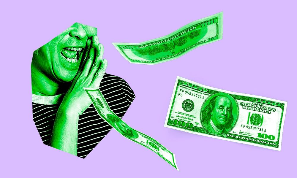 A person speaking out dollar bills