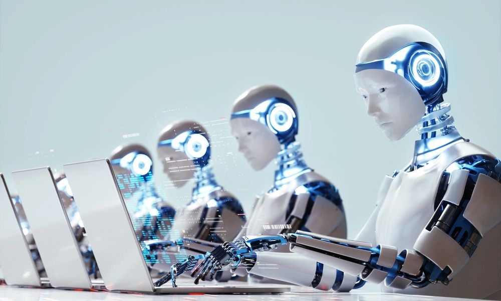 Robots typing at computers